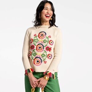 Frances Valentine Wool Fringe Crewneck in Barberton Daisy XS